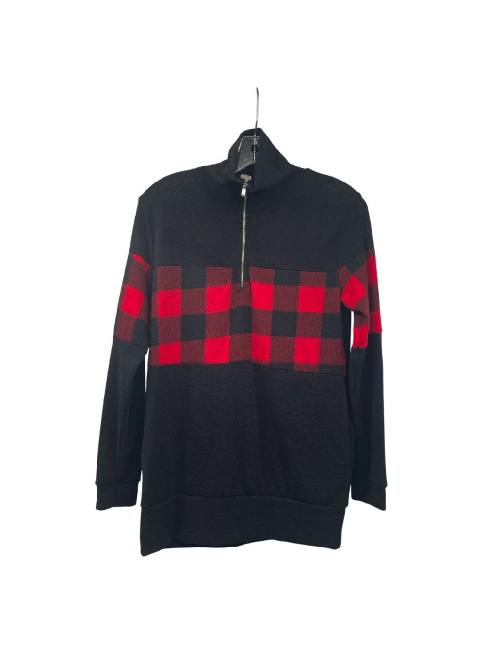 7th Ray Women 1/4 Zip Pullover Top Collared Black/Red Plaid Size Small
